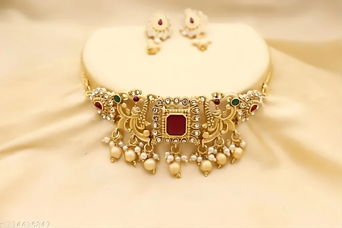 Premium Gold-Plated Kundan Choker Necklace Jewellery Set for Women & Girls