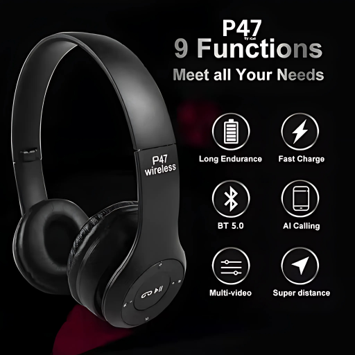 P47 Foldable Wireless Headphones – Bluetooth 5.0, 10 m Range, 10-Hour Playtime